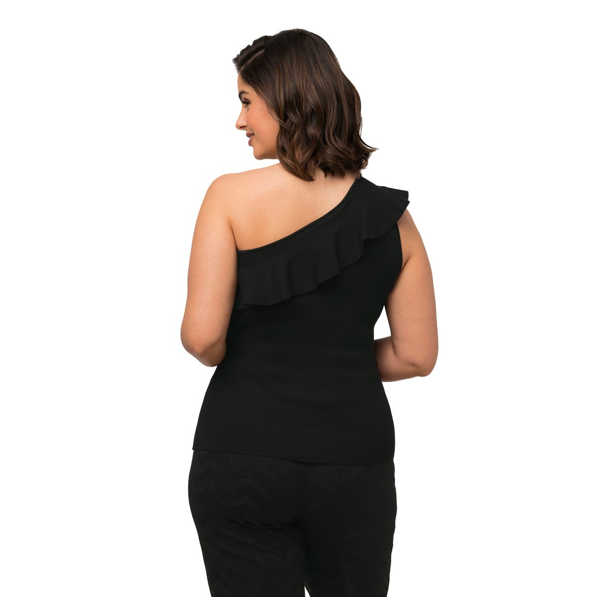 Débardeur asymétrique en maille, col rond noir, ULLA POPKEN
