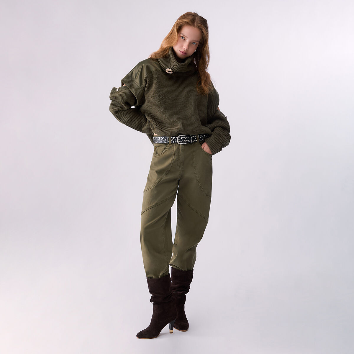 Pull Col Roulé avec Découpes vert, LIU JO