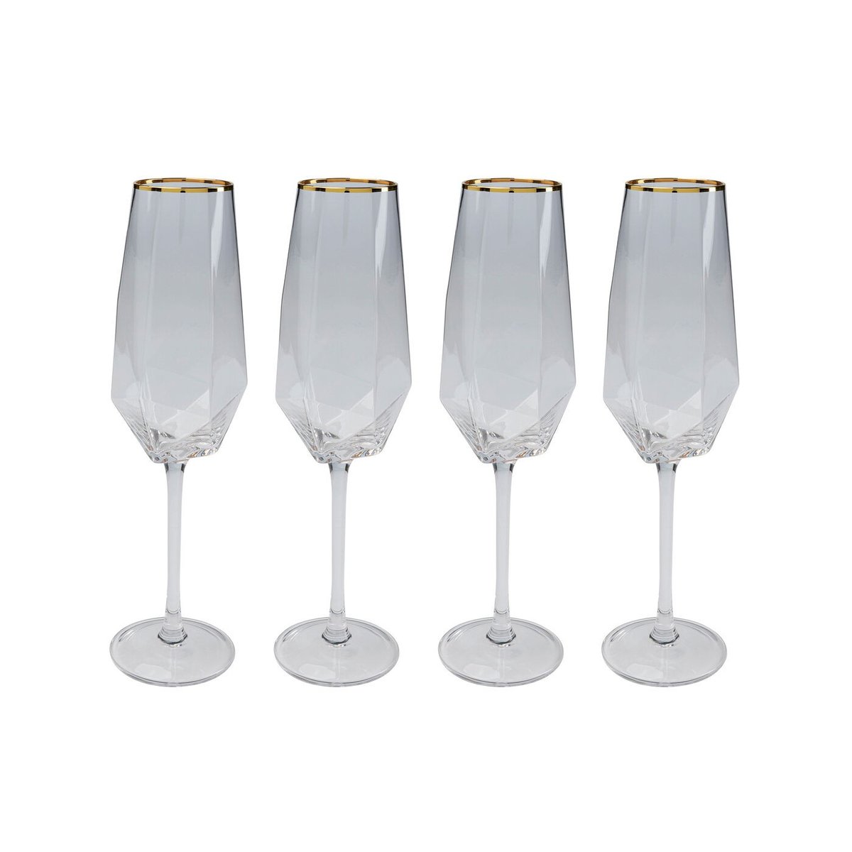 Lot de 4 flûtes à champagne à bordure, DIAMOND or, KARE DESIGN