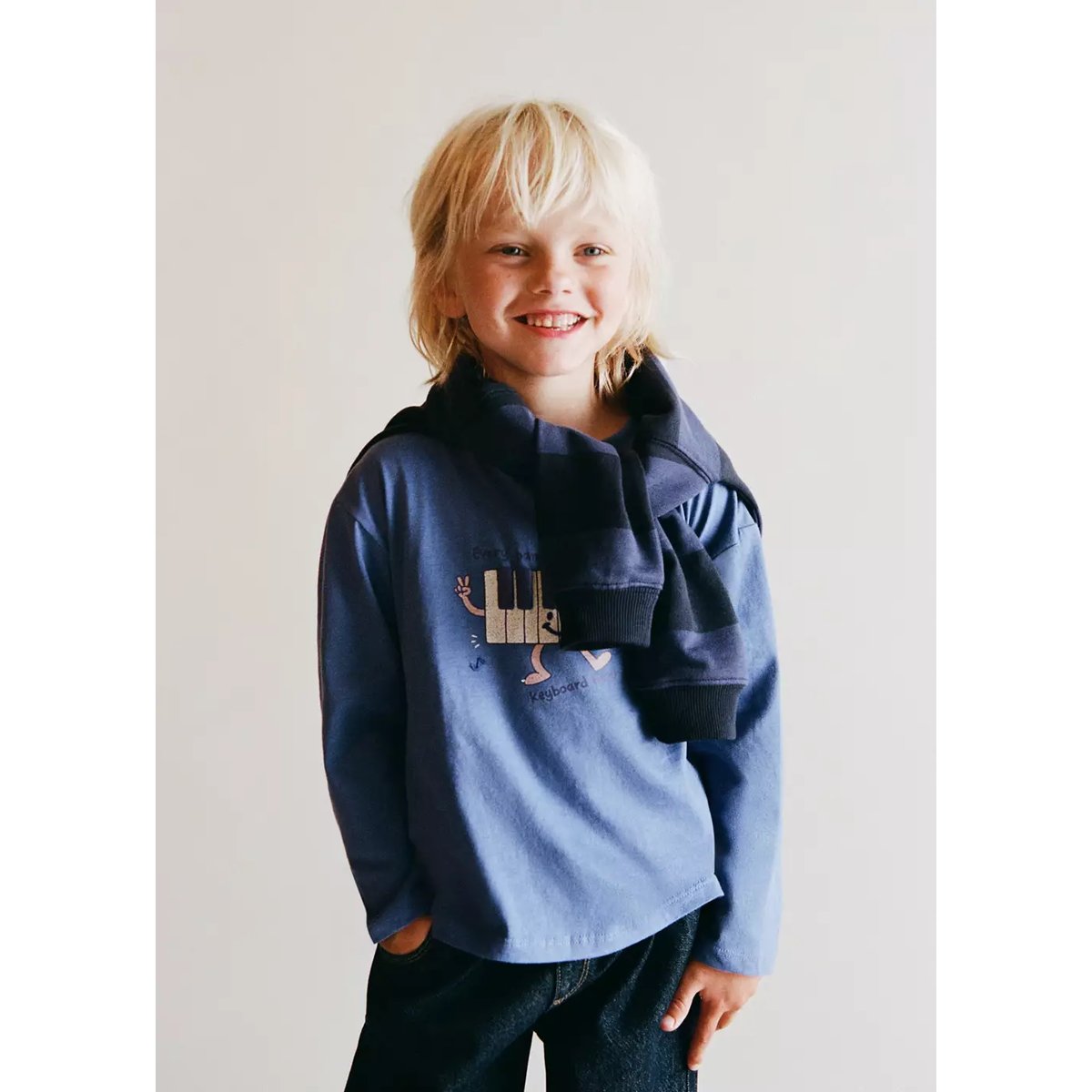 T-shirt manches longues imprimé relief bleu électrique, MANGO BABY