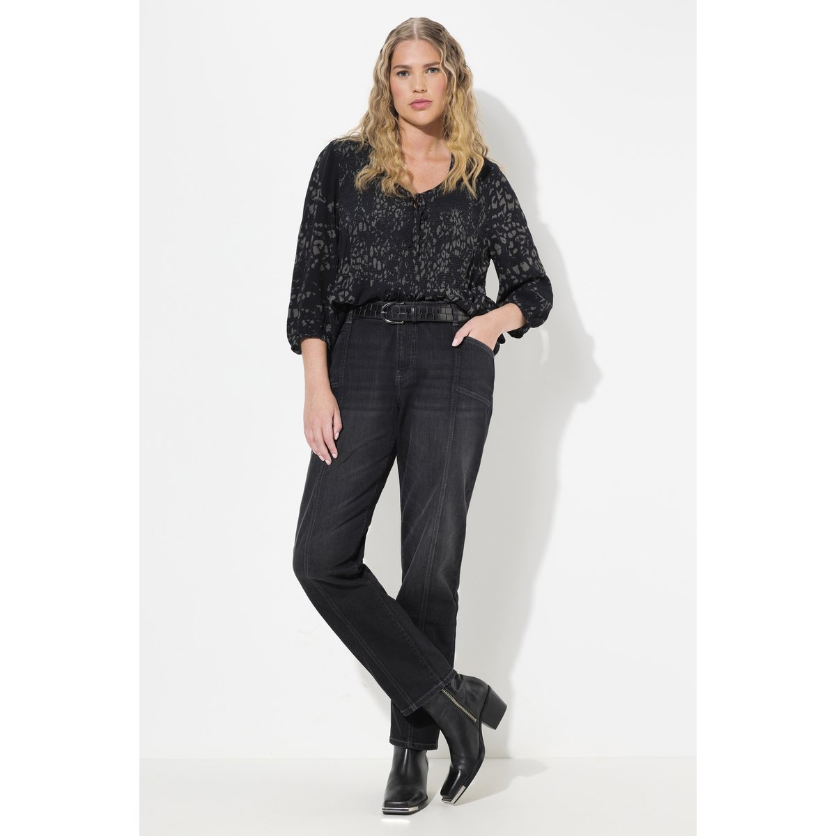 Jean Boyfriend jambe large, 4 poches noir, ULLA POPKEN