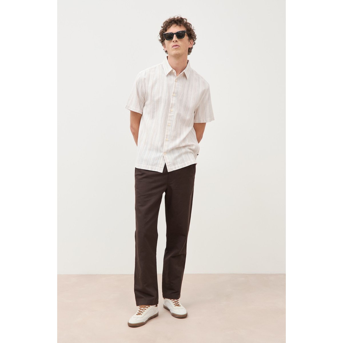 Col en maille coton manches courtes ecru, BONOBO