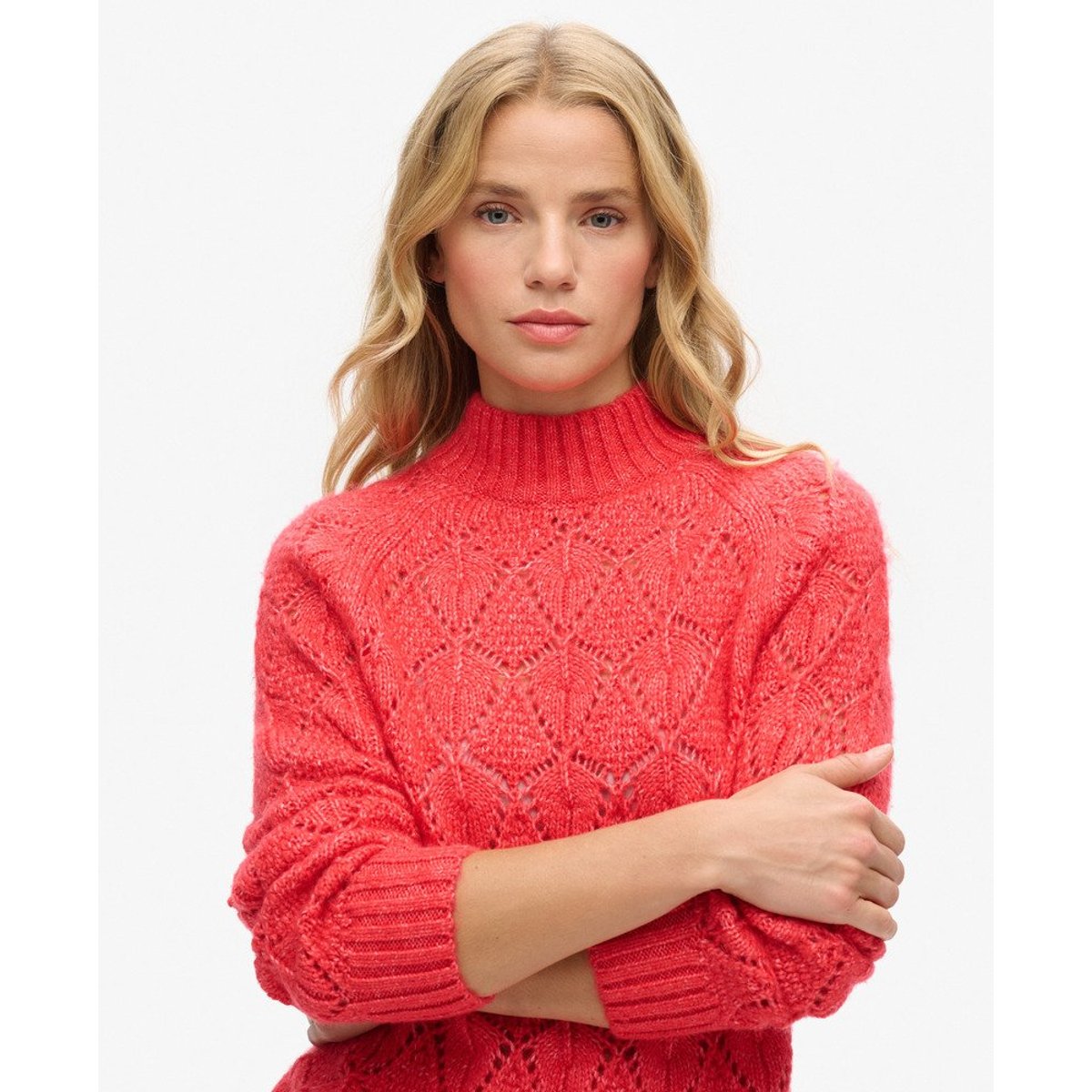 Pull en maille pointelle orange poudré, SUPERDRY