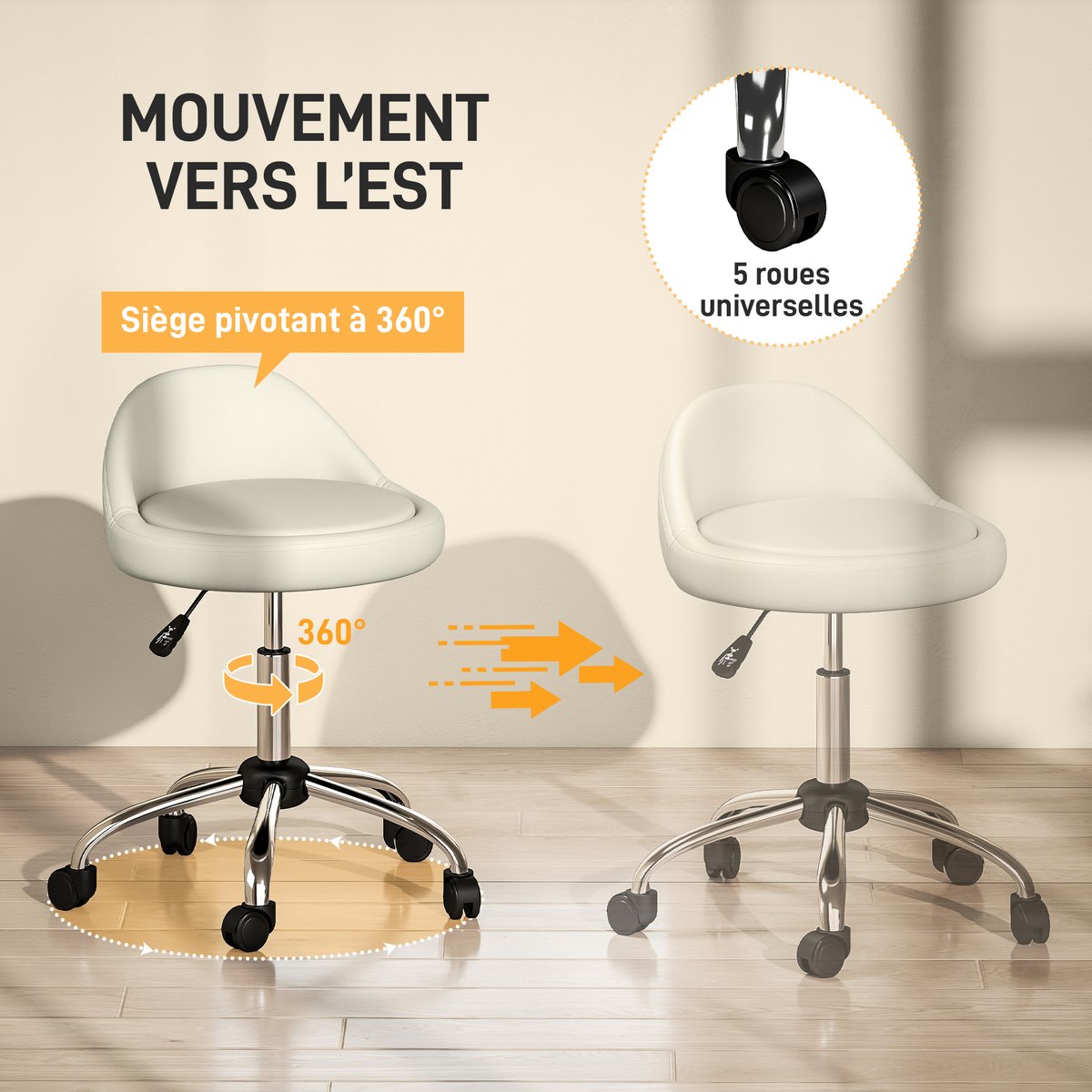 Tabouret de salon Revêtement synthétique blanc, HOMCOM