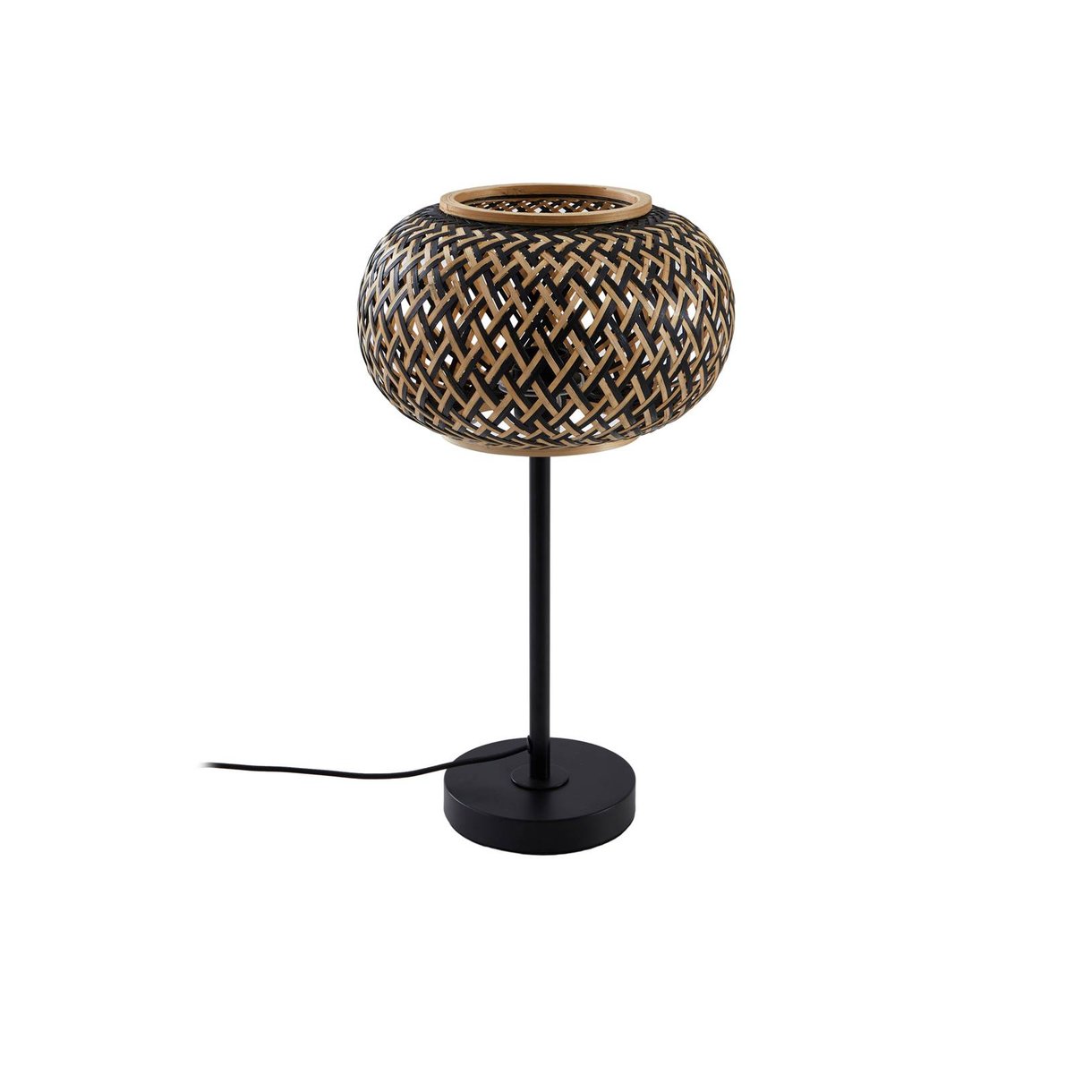 Lampe à poser en bois traditionnelle, Nerys noir, bois foncé, LINDBY