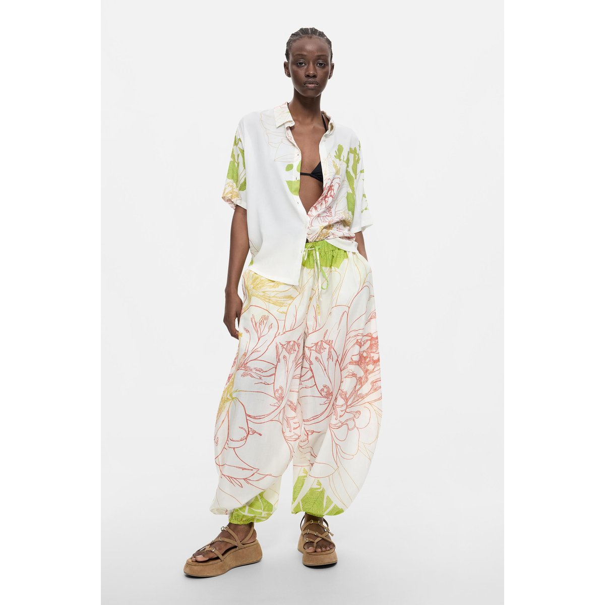 Pantalon ballon 100 % coton vert, DESIGUAL
