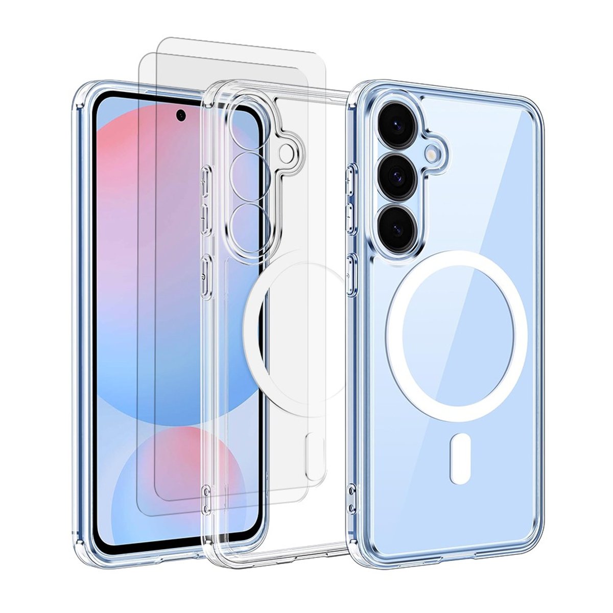Coque Anti-choc Magnétique compatible Magsafe pour Galaxy S25 Transparente + 2 vitres transparent, EVETANE