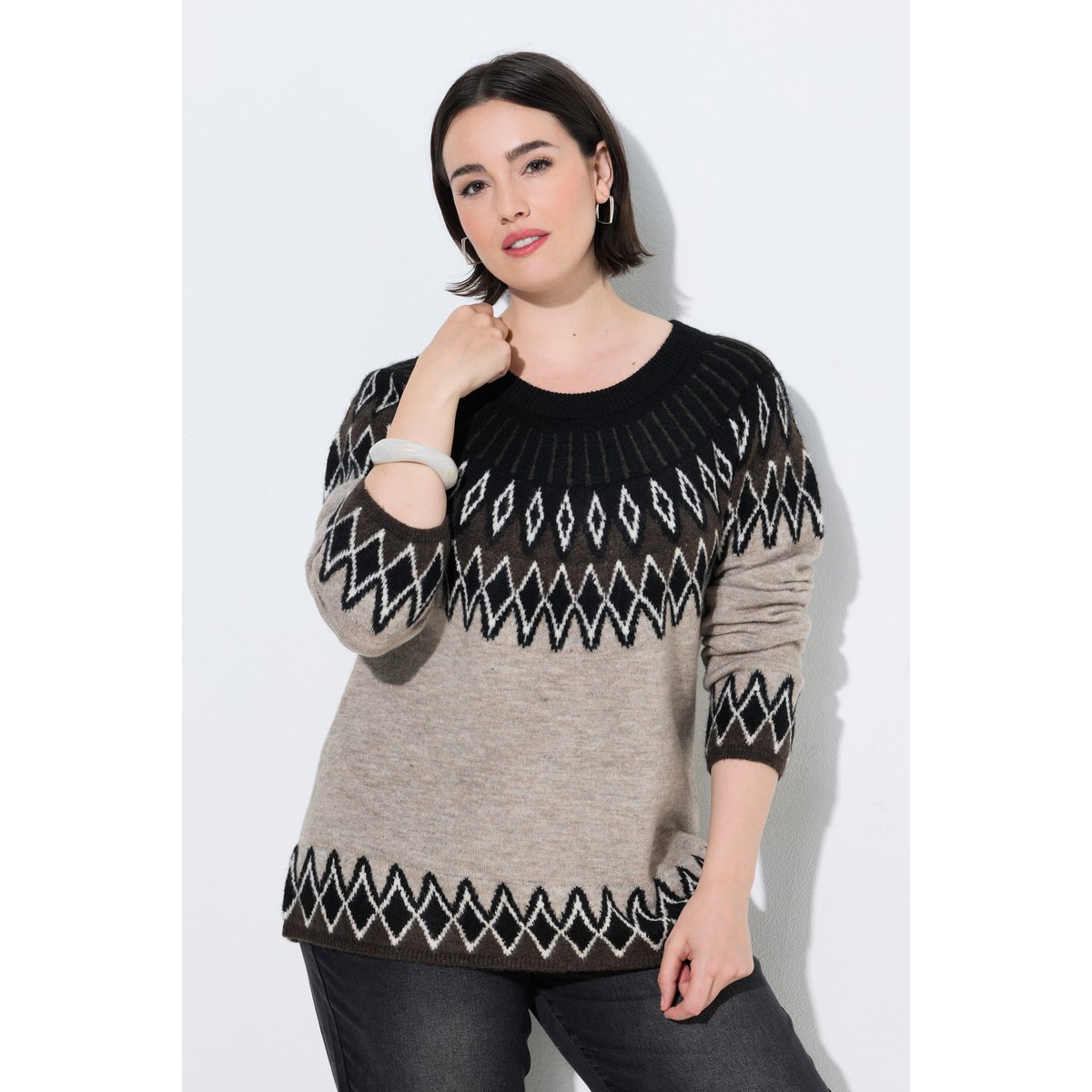 Pull à motif norvégien beige foncé, ULLA POPKEN