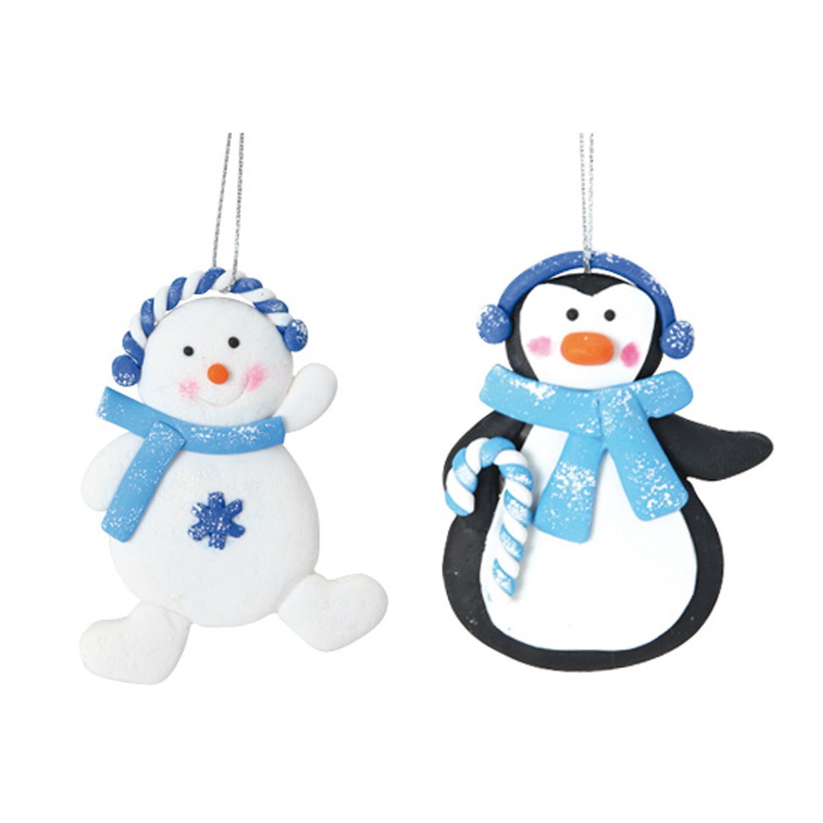 Set de Deux Suspensions Pingouin et Bonhomme de Neige bleu, EDEN