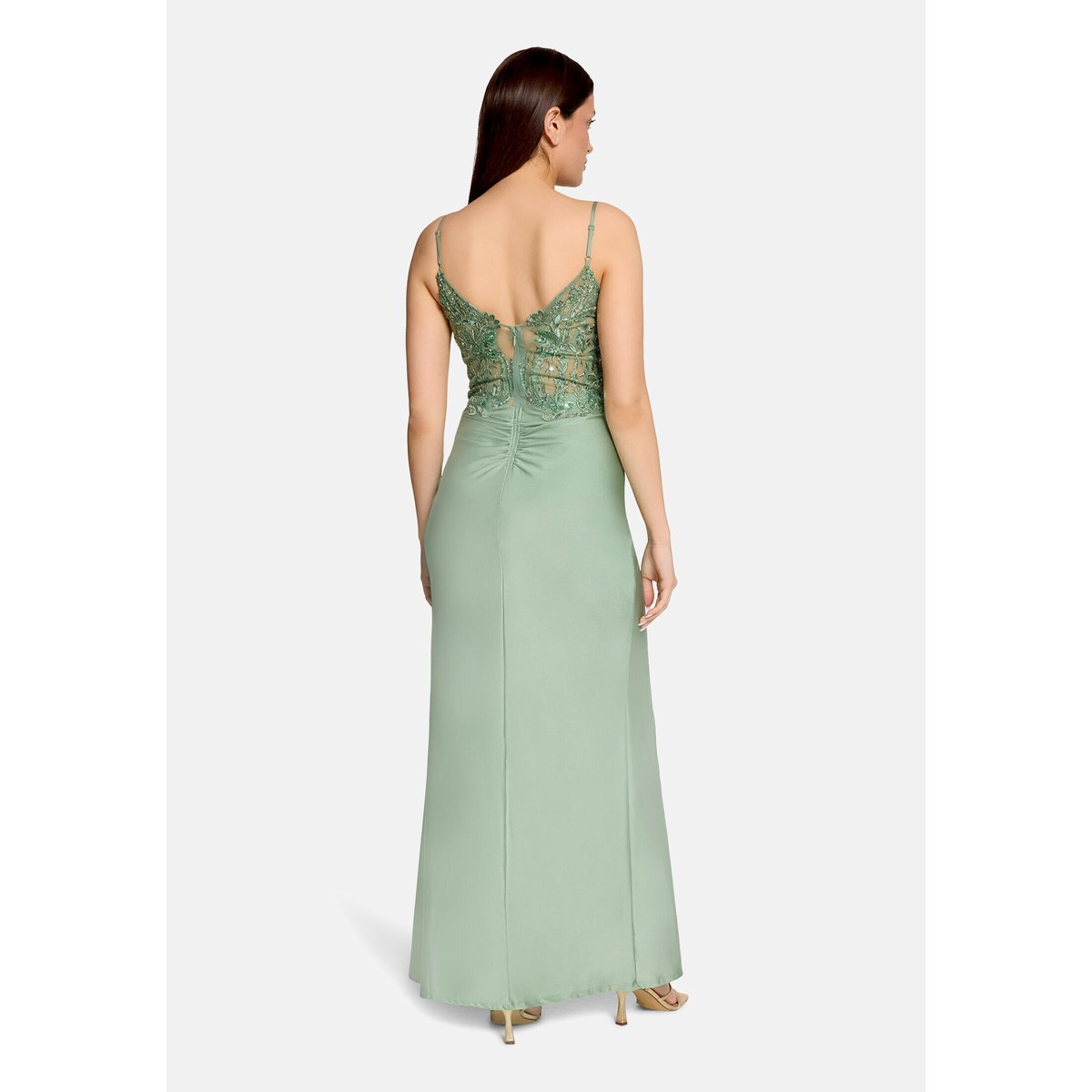Robe de soirée à broderies foggy green, VERA MONT