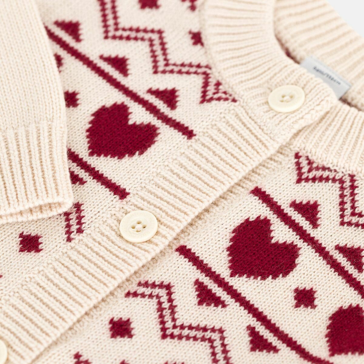 Cardigan en laine et coton, motif jacquard ecru, PETIT BATEAU