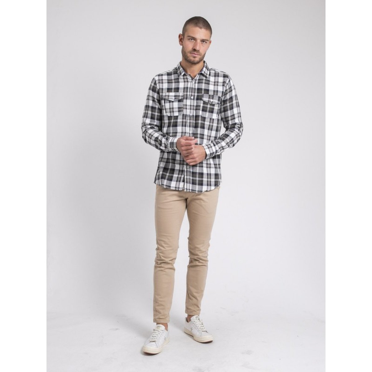 Chemise Manches Longues Carreaux Pur Coton Flanelle Telimax kaki, RITCHIE