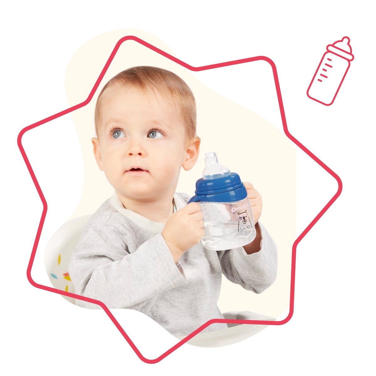 Tasse anti‑fuite bébé avec anses 180 ml bleu, BADABULLE