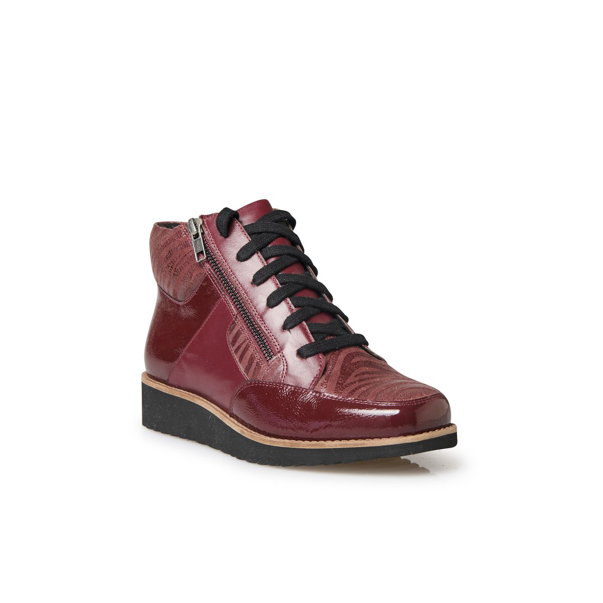 Boots à lacets double zip et lacets bordeaux, PEDICONFORT