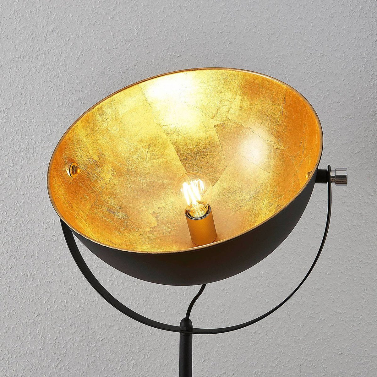 Lampadaire en métal moderne, Muriel noir, or, LINDBY