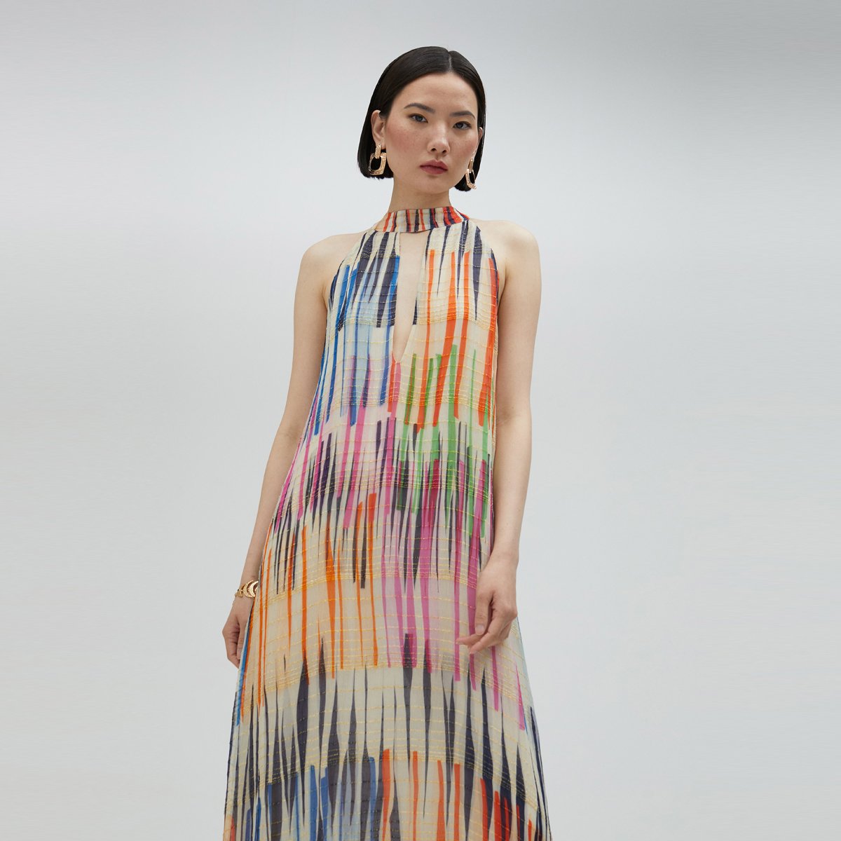 Robe longue fluide sans manches pêche, LOLA CASADEMUNT