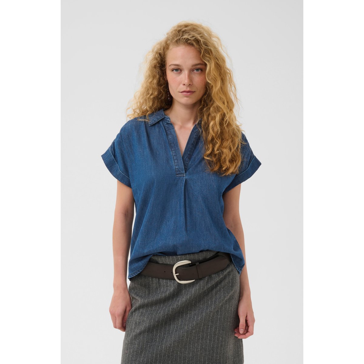 Blouse à manches courtes bleu dark blue wash, CULTURE