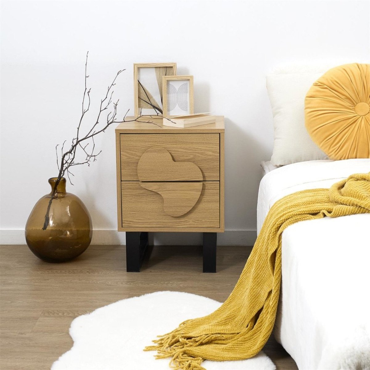 Table de chevet 2 tiroirs beige, DECORATIE