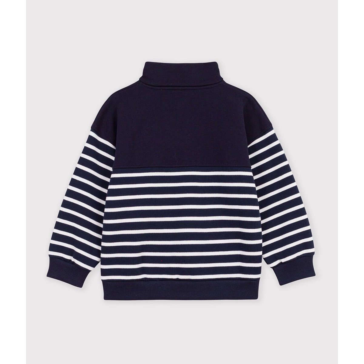 Sweat rayé avec col camionneur zippé bleu marine rayé, PETIT BATEAU