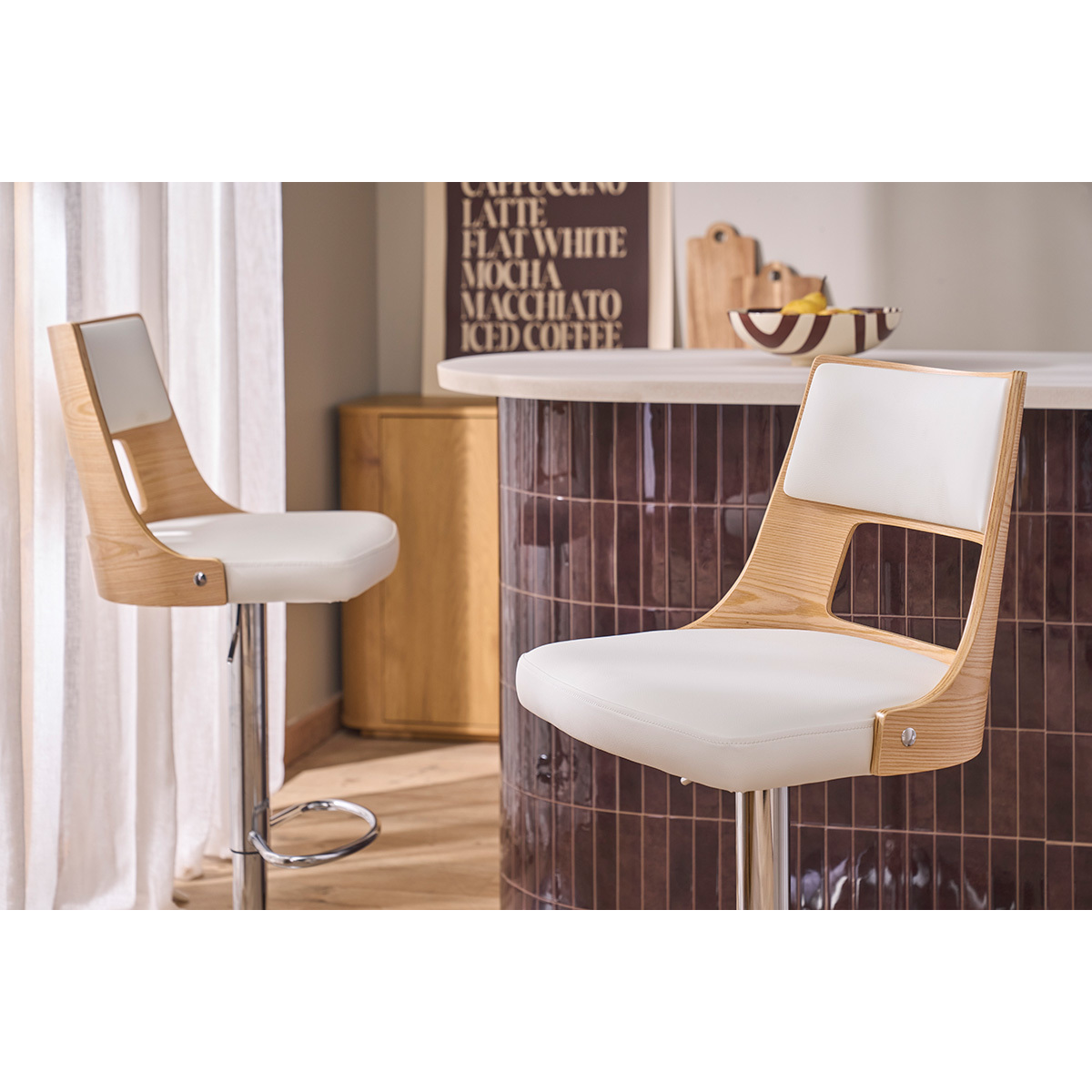 Tabouret de bar réglable vintage pivotants 360° noir et bois foncé GARBO blanc, MILIBOO