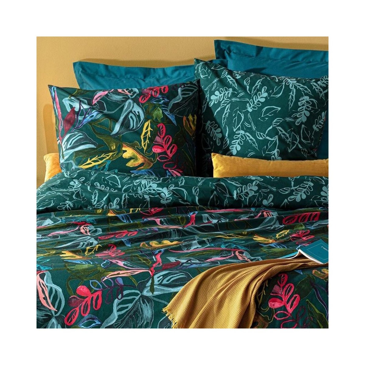 Housse de couette 240x220 Selva + 2 taies 100% coton 57 fils bleu, ATMOSPHERA