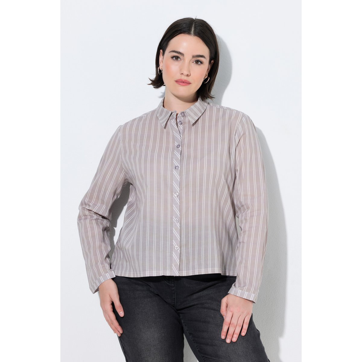 Chemisier, rayures, col de chemise beige foncé, ULLA POPKEN