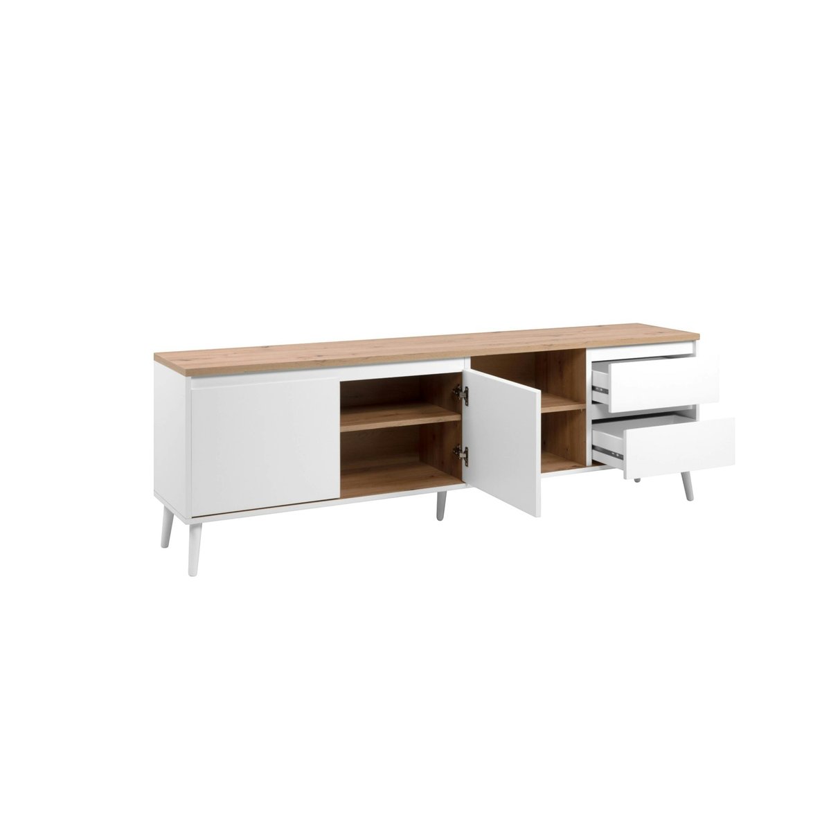Meuble TV scandinave 2 portes 2 tiroirs ALVA bois naturel, PIER IMPORT