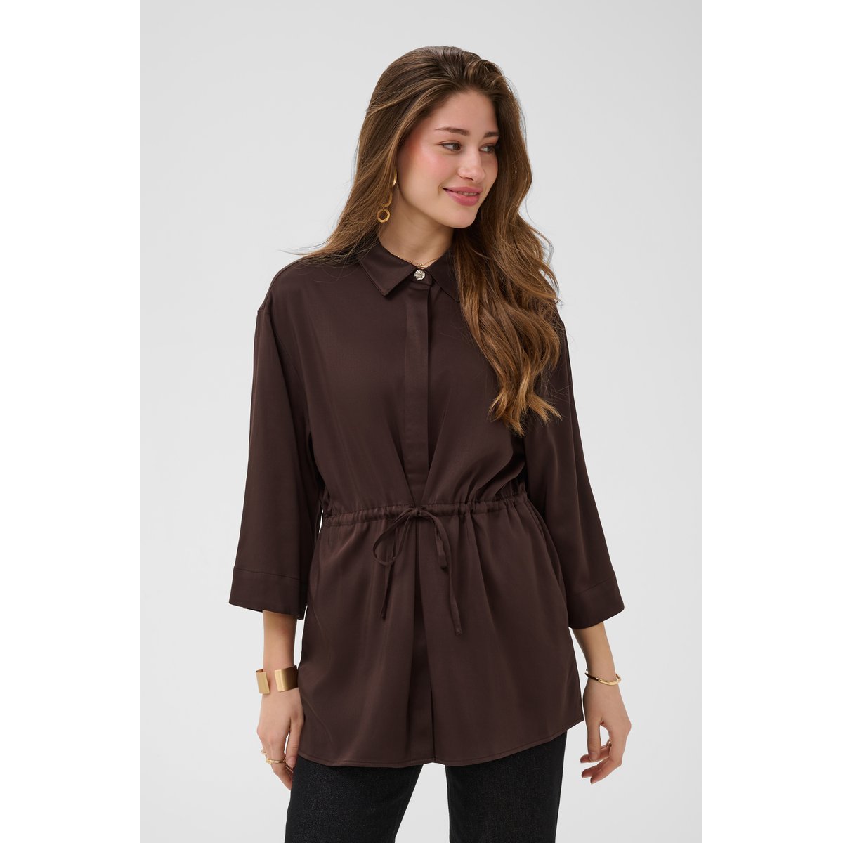 Chemise à manches longues marron java, CREAM