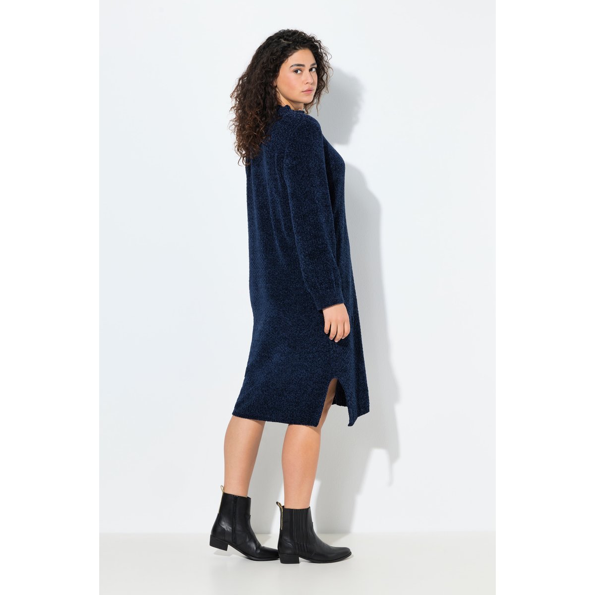 Robe midi en fil chenille à large bleu encre, ULLA POPKEN