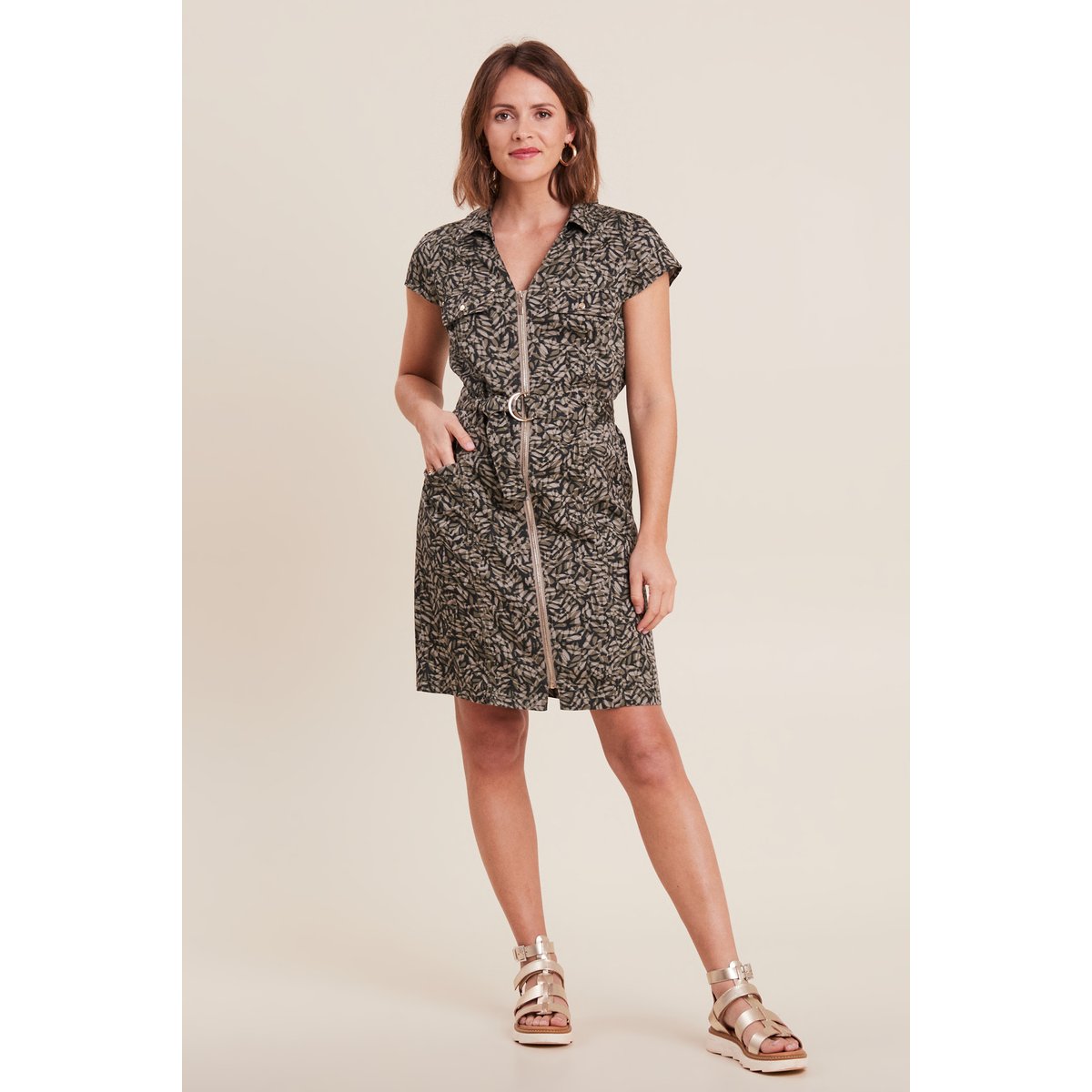 Robe droite zippée vert kaki, BREAL