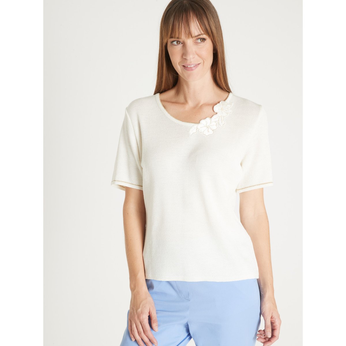 Pull avec broderies ecru, DAXON
