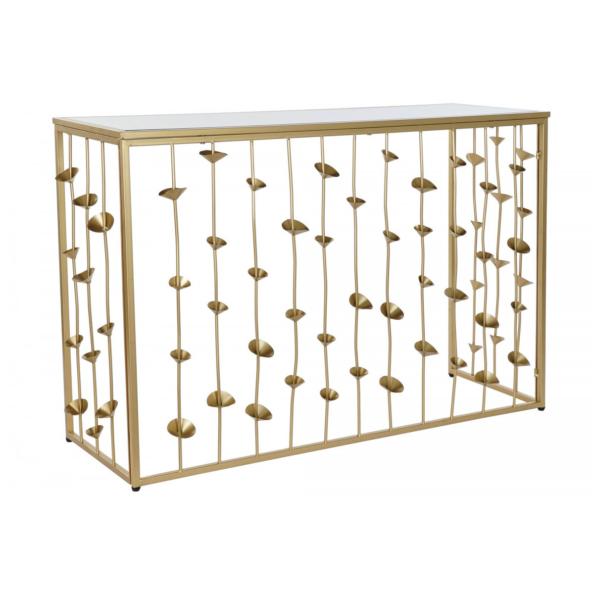 Console en Métal Doré et Plateau Miroir Fleurs - 126x43x81cm doré, WADIGA