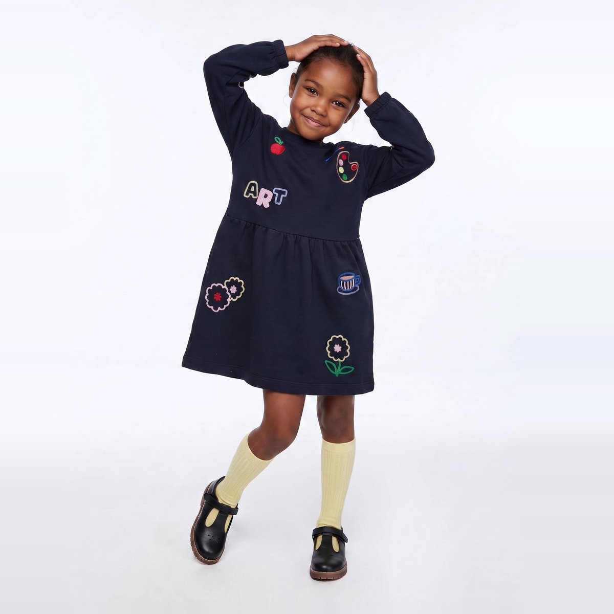 Robe en molleton brodée marine, MONOPRIX