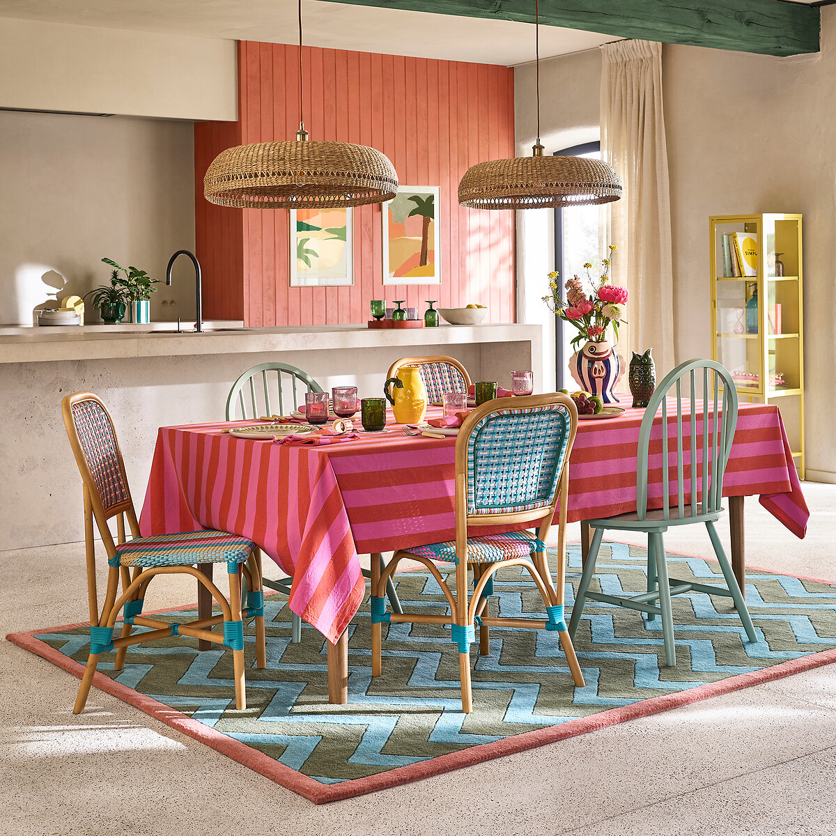 Lot de 2 chaises, en canne de rotin et résine tressée, MUSETTE bleu multicolore, LA REDOUTE INTERIEURS