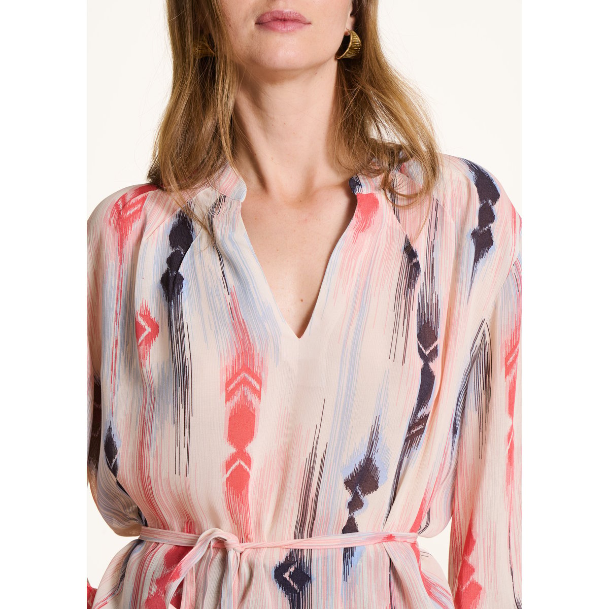 Top ample à imprimé manches longues navy/peach, LA FEE MARABOUTEE