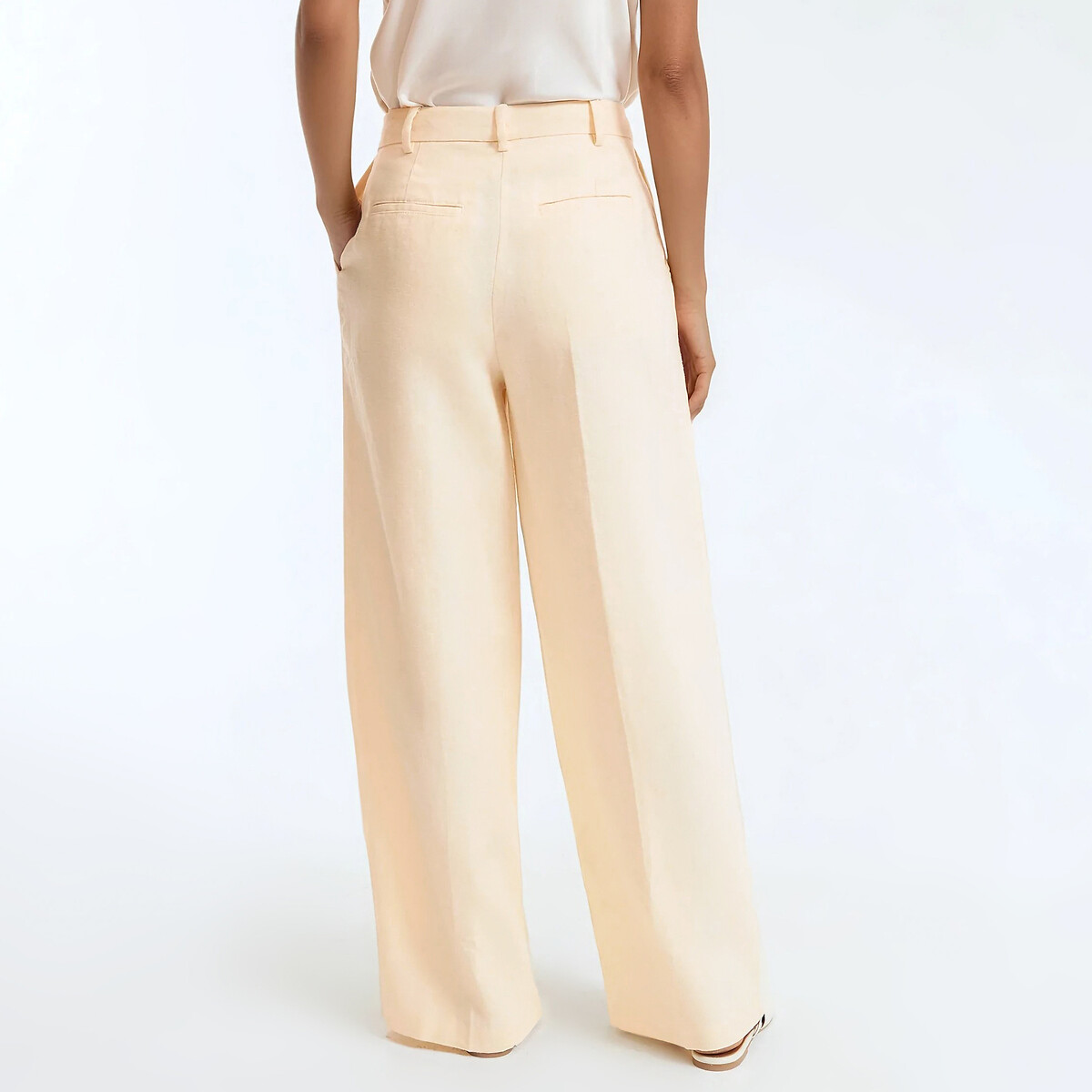 Pantalon large à pinces en lin jaune pastel, LA REDOUTE COLLECTIONS