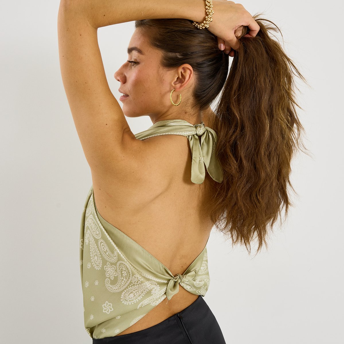 Foulard carré motif bandana vert kaki, GRAIN DE MALICE
