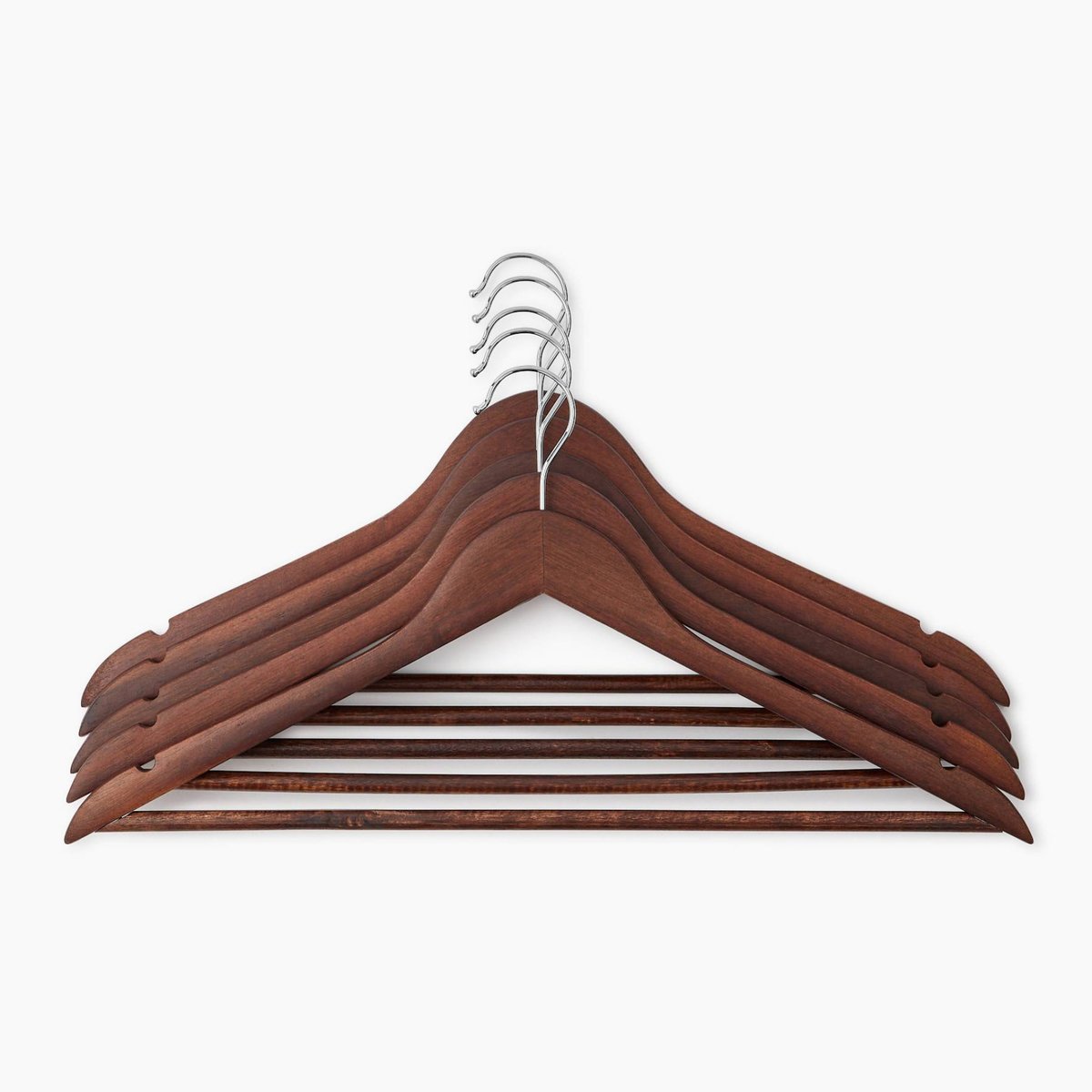 Lot de 5 cintres, en bois d'hévéa marron, MONOPRIX