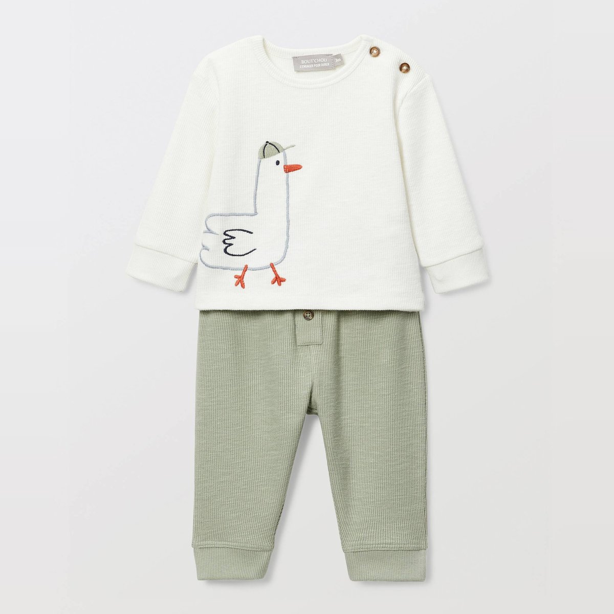 Ensemble sweat brodé et pantalon en coton BIO GOTS ecru, BOUT'CHOU