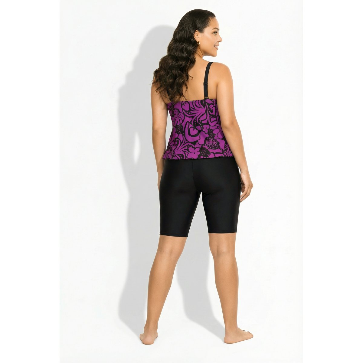 Tankini avec short, motif à fleurs noir, ULLA POPKEN
