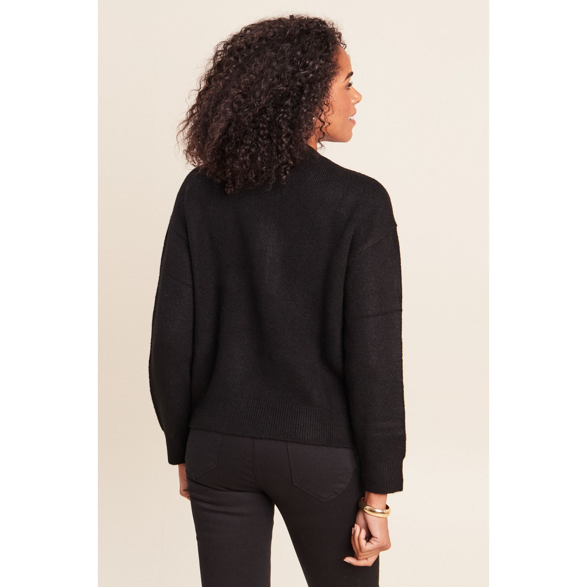 Gilet droit mi-long col rond noir, BREAL