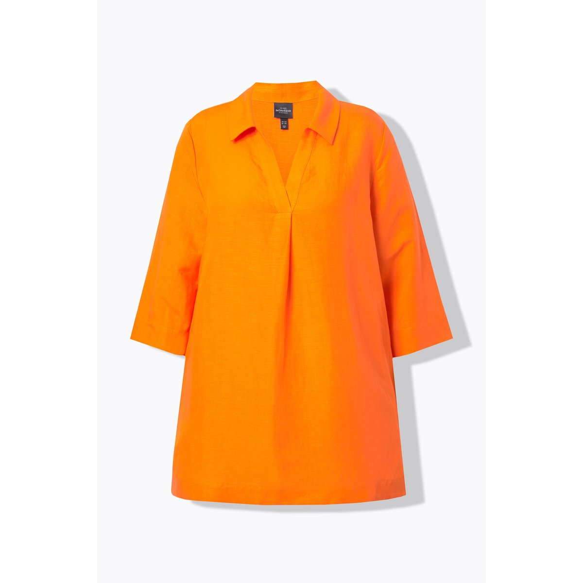 Tunique longue. Col chemise et manches 3/4. orange clair, ULLA POPKEN