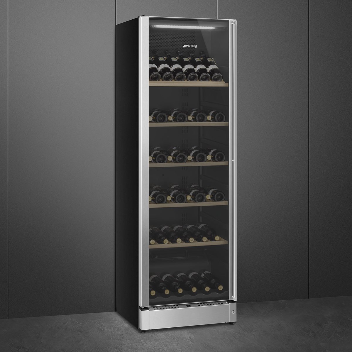 Cave à vin 197 bouteilles poignée à droite inox anti-trace, SMEG