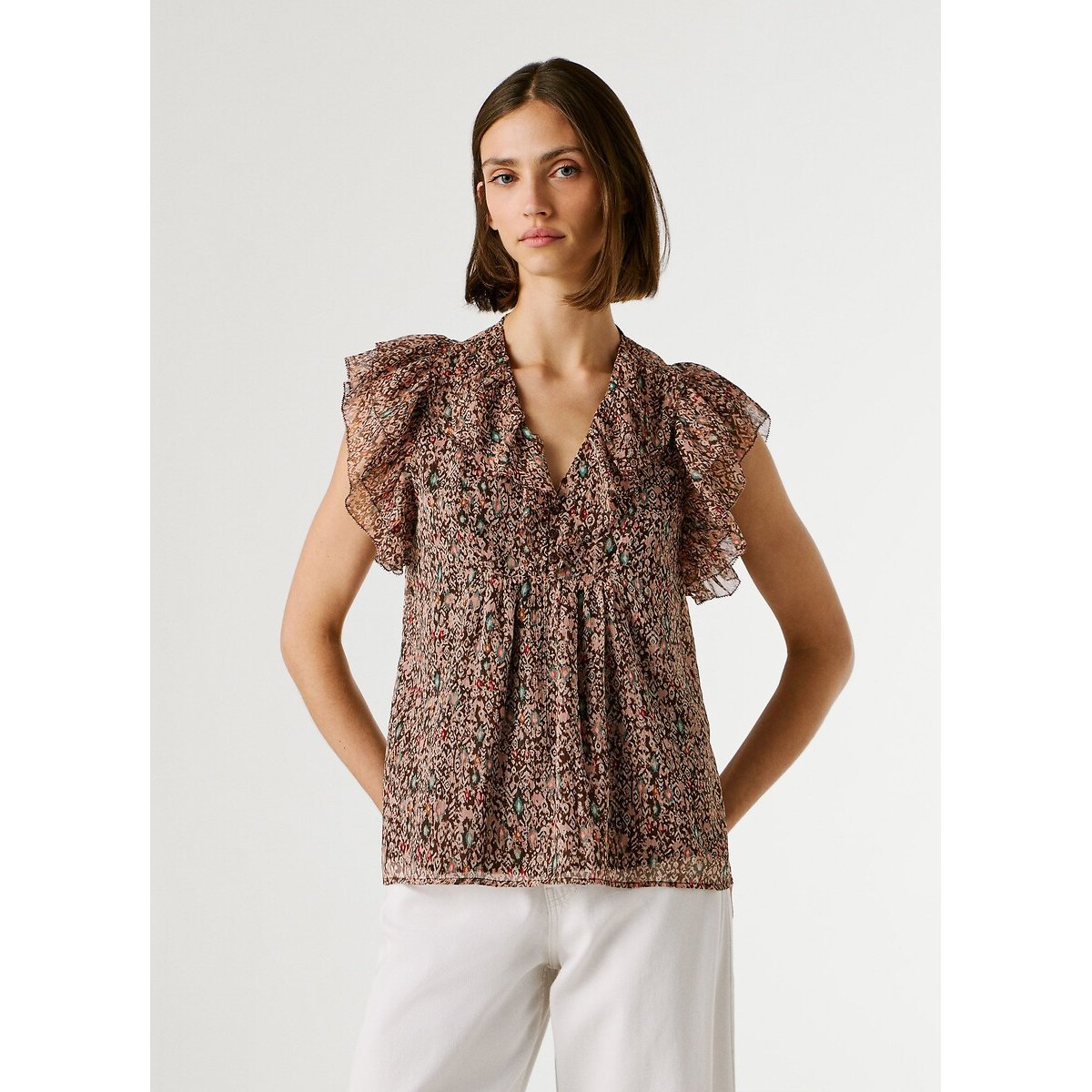 Blouse imprimée, à manches volantées imprimé multicolore, PEPE JEANS