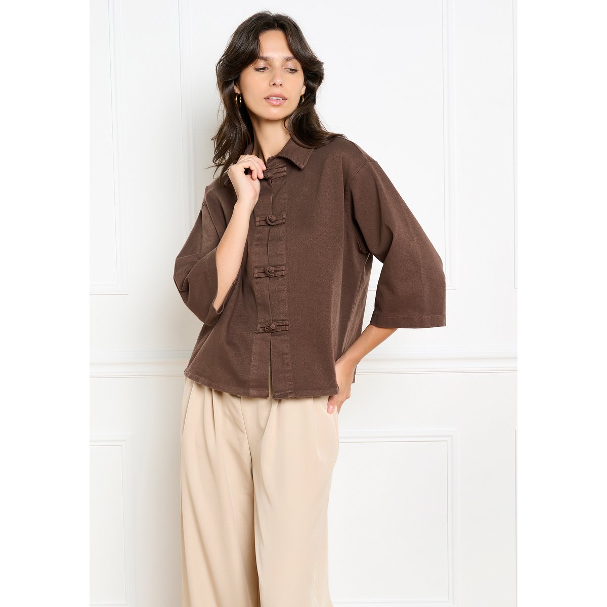 Veste courte brun fonce chocolate, LOLALIZA