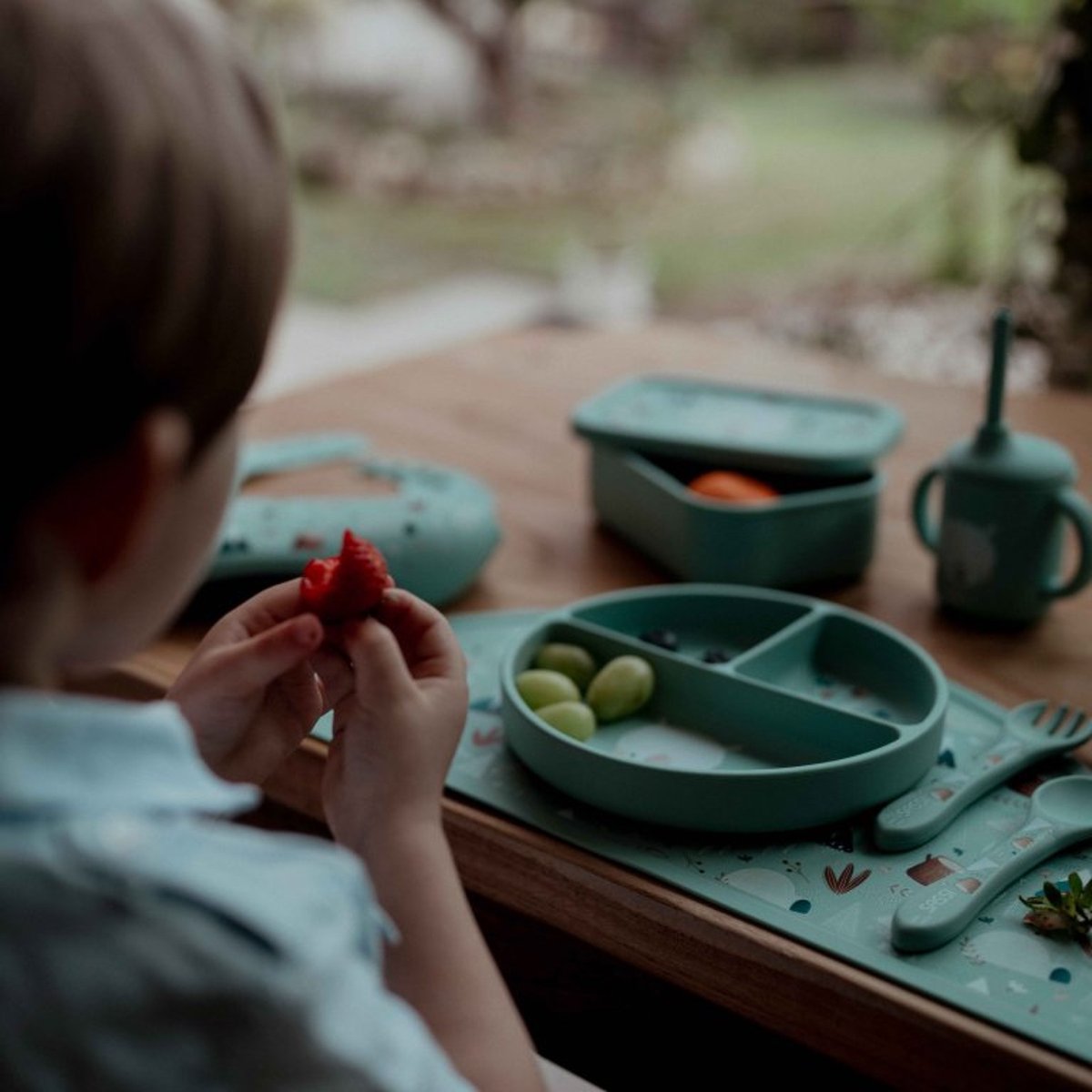 Assiette compartimentée en silicone avec ventouse ANIMAUX ANIMAUX menthe, SASSI