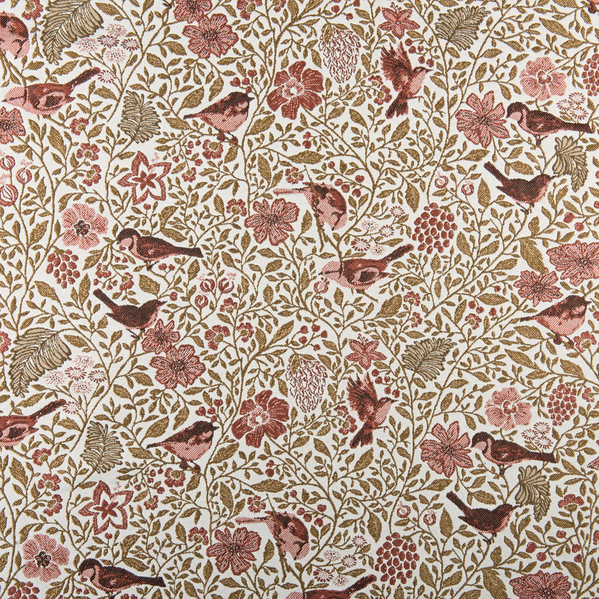 Rideau tamisant jacquard polycoton à motifs floraux et oiseaux rose, LINDER