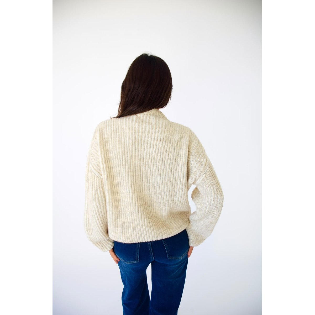 Pull col montant maille côtelée RITA beige, MINDTRAVELER