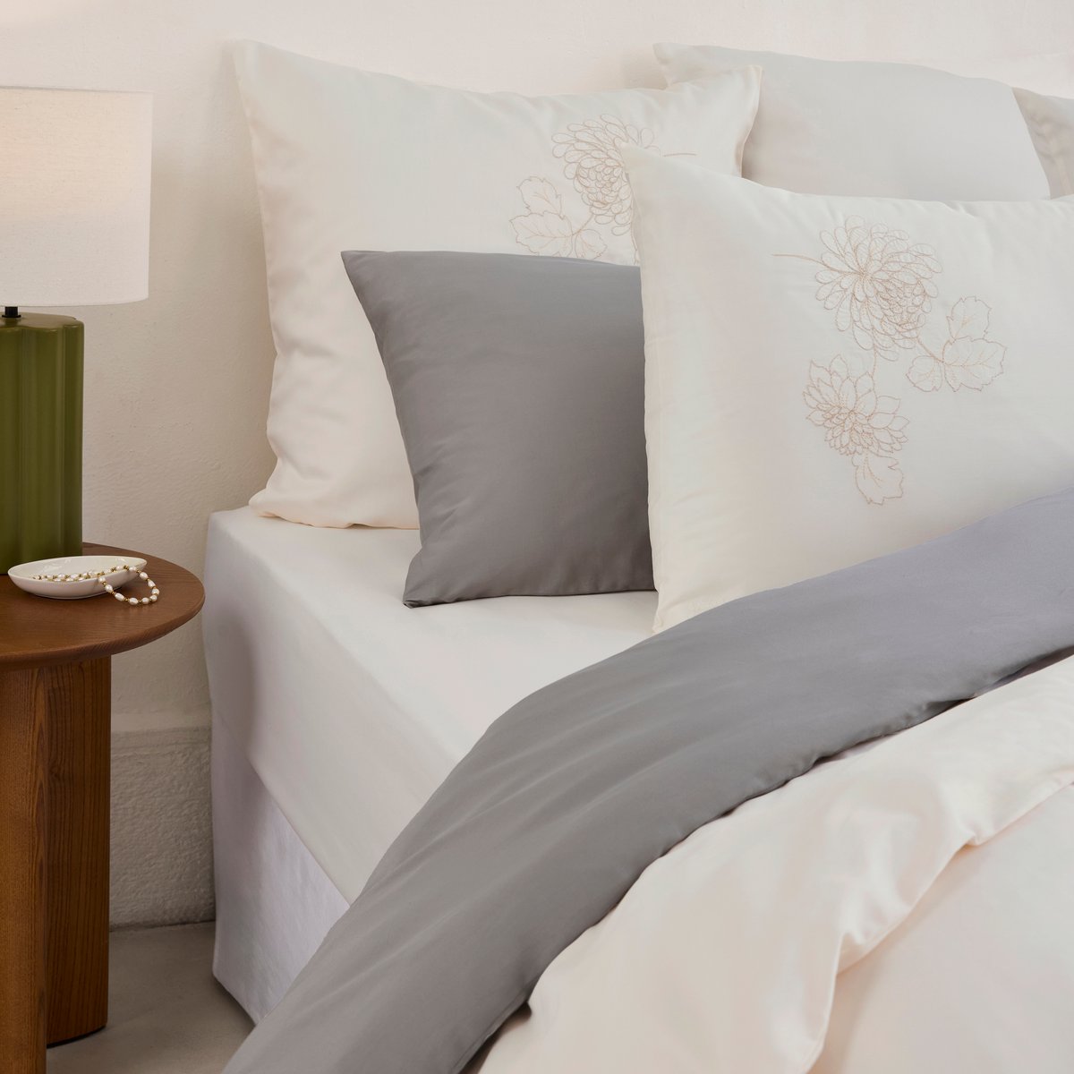 Drap housse satin de coton OPALYS imprimé, CARRE BLANC