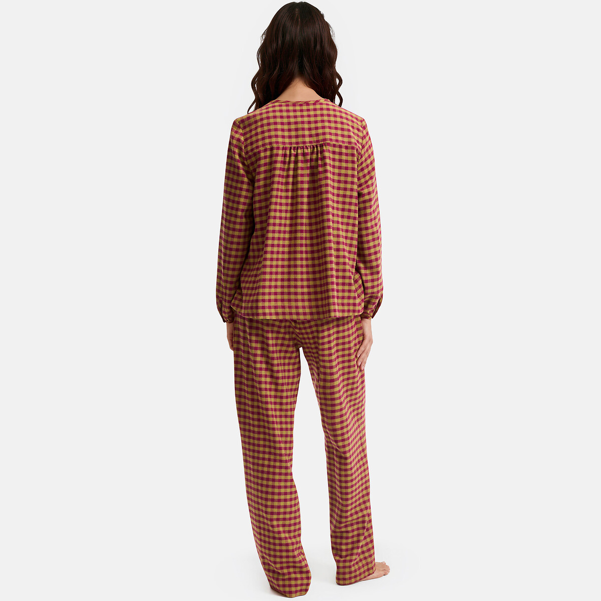 Pyjama flanelle pur coton carreaux bordeaux, LA REDOUTE COLLECTIONS